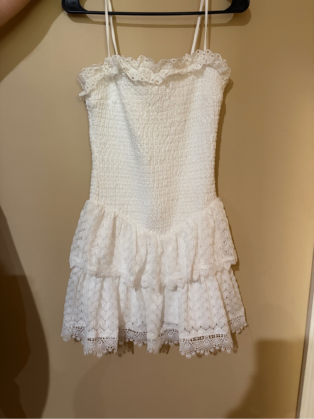 Lena White Smocked Lace Mini Dress